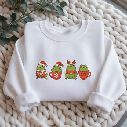 Cute Frog Christmas Tree Embroidered Sweatshirt, Funny Xmas Animal Crewneck, Holiday Frog Lover Sweater, Cozy Winter Gift for Her