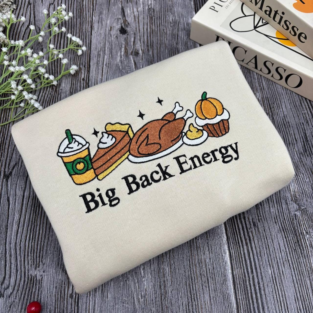 Embroidered Big Back Energy Sweatshirt, Thanksgiving Turkey Shirt, Thanksgiving Shirt, Funny Thanksgiving Tee, Holiday Turkey Shirt