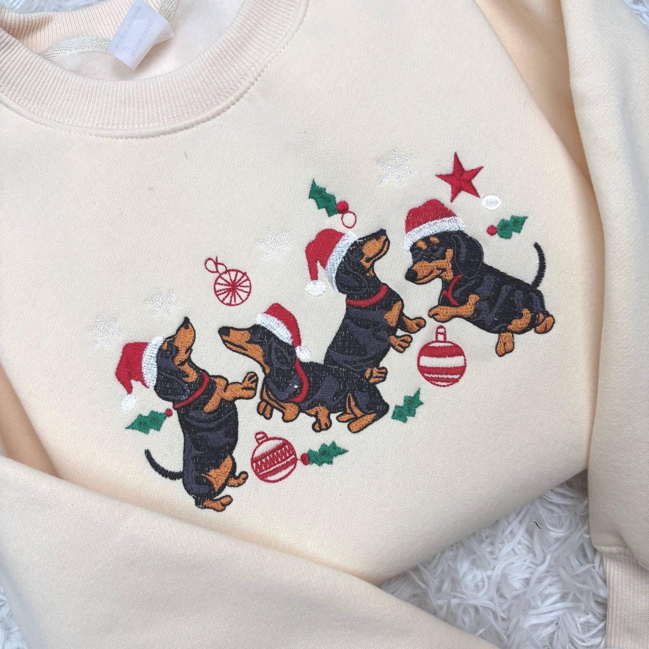Dachshund Christmas Embroidered Sweatshirt, Dachshund Christmas Shirt, Dog Lover Gift, Dachshund New Year Shirt, Dachshund Mom Shirt