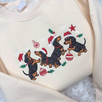 Dachshund Christmas Embroidered Sweatshirt, Dachshund Christmas Shirt, Dog Lover Gift, Dachshund New Year Shirt, Dachshund Mom Shirt