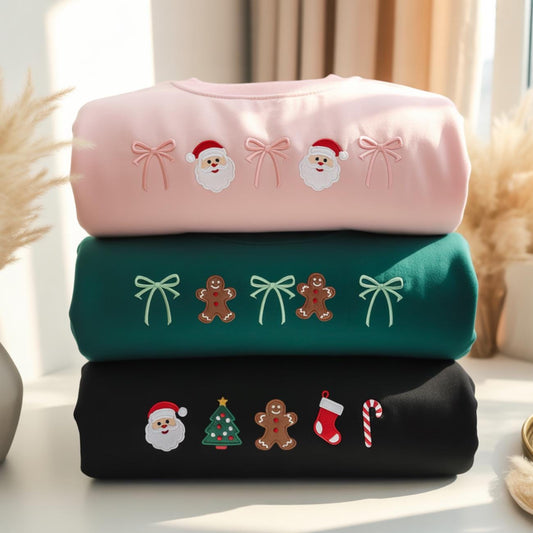 Coquette Christmas Embroidered Shirt, Christmas Tree Embroidered Shirt, Christmas Embroidered Shirt, Gingerbread Shirt, Cute Bow Shirt