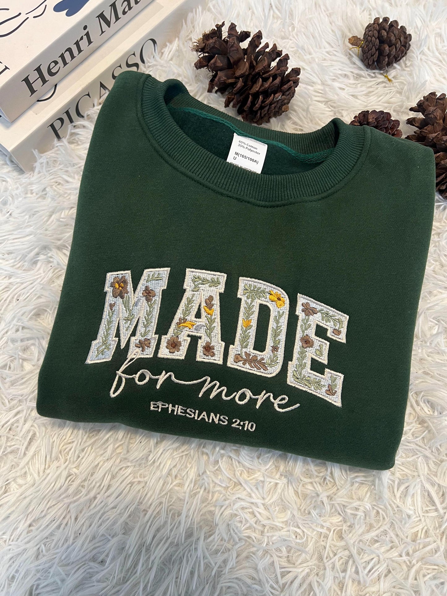 Made For More Christian Embroidered Sweatshirt, Christian Bible Verse Shirt, Floral Religious Embroidery, Inspirational Quote Shirt