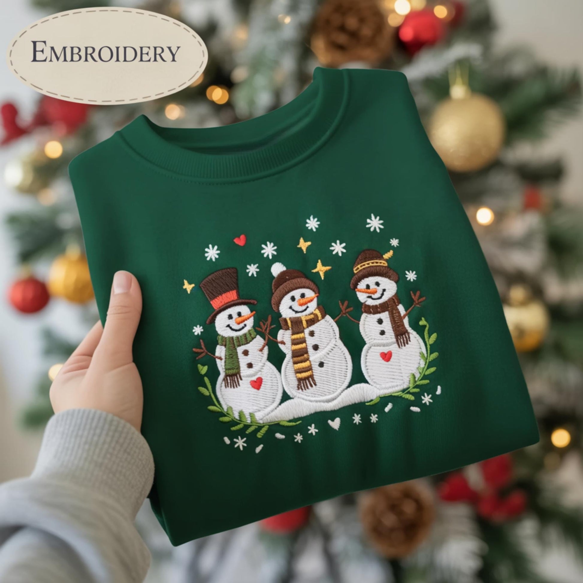 Three Snowmen Embroidered Christmas Sweatshirt, Cute Winter Holiday Crewneck, Funny Snowman Shirt, Cozy Festive Xmas Sweater Gift for Her