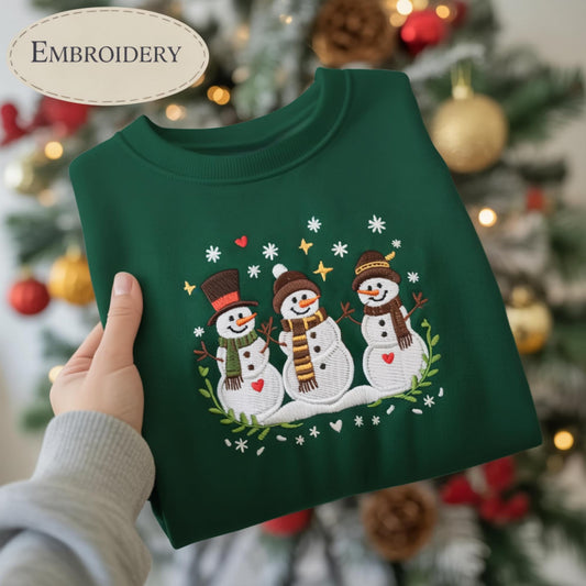 Three Snowmen Embroidered Christmas Sweatshirt, Cute Winter Holiday Crewneck, Funny Snowman Shirt, Cozy Festive Xmas Sweater Gift for Her