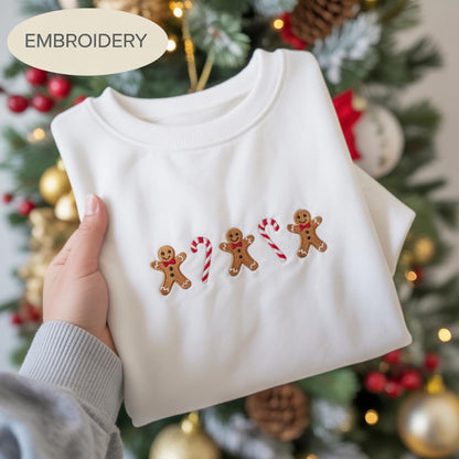 Gingerbread & Candy Canes Embroidered Shirt, Embroidered Gingerbread Shirt, Funny Holiday Sweatshirt, Christmas Shirt, Merry Christmas Shirt