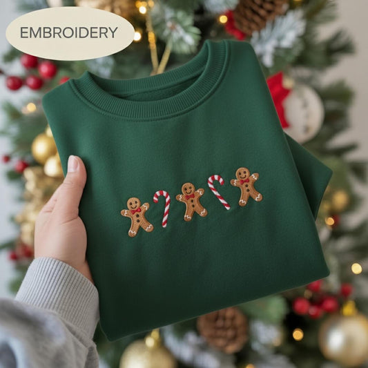 Gingerbread & Candy Canes Embroidered Shirt, Embroidered Gingerbread Shirt, Funny Holiday Sweatshirt, Christmas Shirt, Merry Christmas Shirt