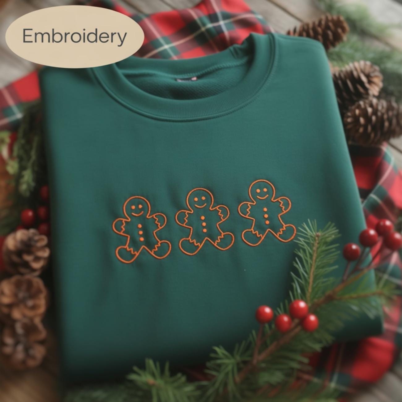 Embroidered Gingerbread Christmas Shirt, Funny Gingerbread Christmas Embroidered Sweatshirt, Cute Holiday Sweater, Christmas Shirt