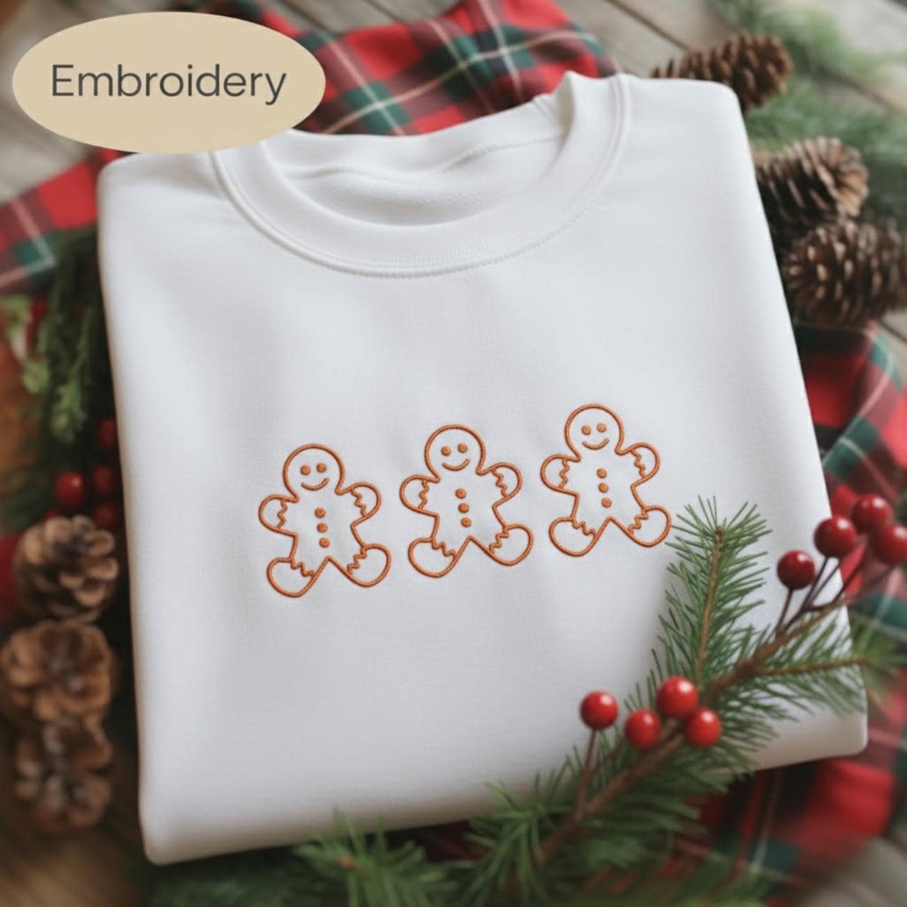 Embroidered Gingerbread Christmas Shirt, Funny Gingerbread Christmas Embroidered Sweatshirt, Cute Holiday Sweater, Christmas Shirt