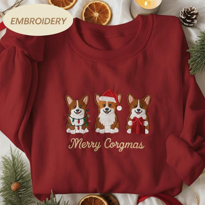 Corgi Christmas Embroidered Sweatshirt, Funny Dog Mom Holiday Shirt, Pembroke Corgi Sweater, Puppy Christmas Gift, Corgmas Shirt, Dog Lover