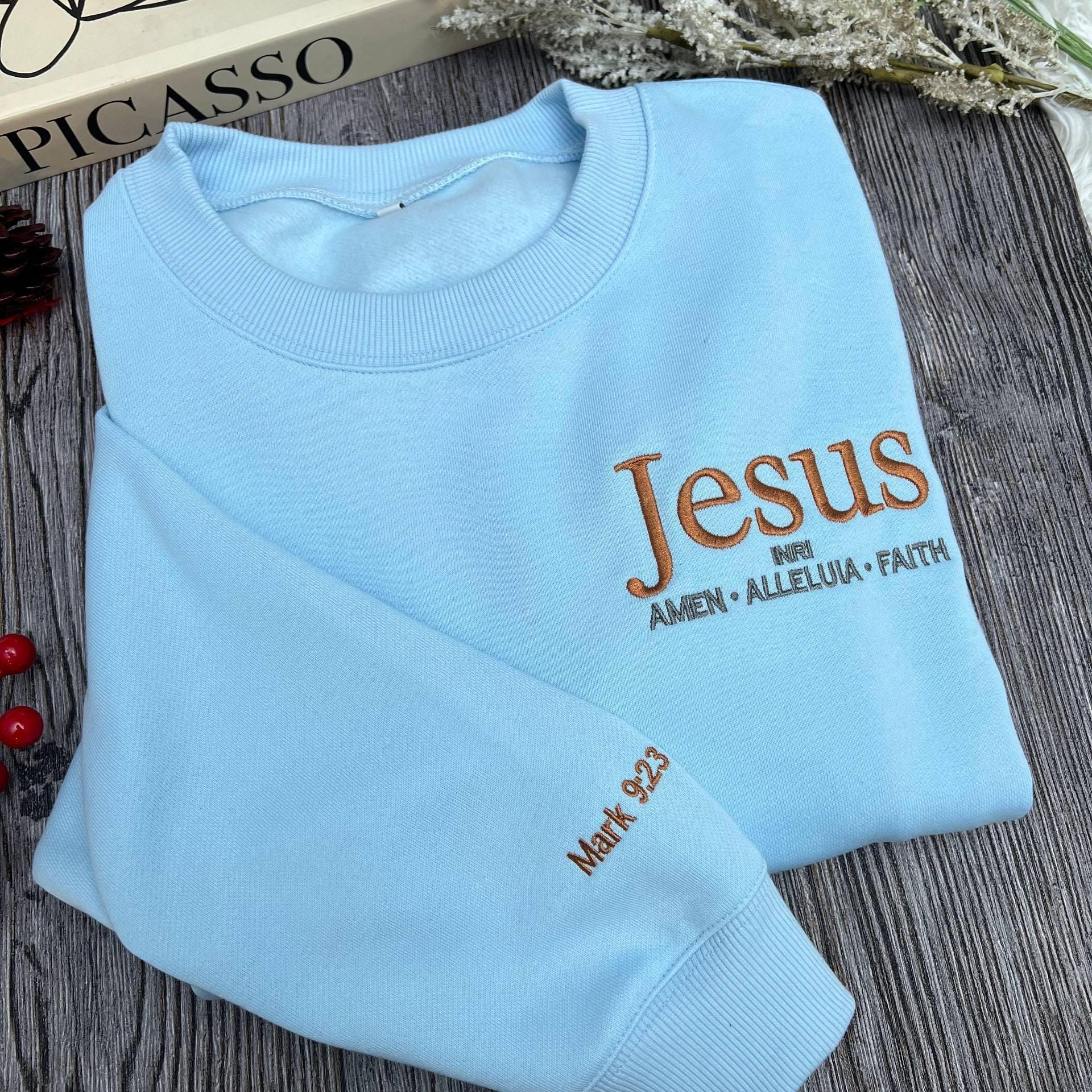 Nativity Scene Embroidered Sweatshirt | Christian Christmas Crewneck | Jesus Birth Holiday Faith Sweater