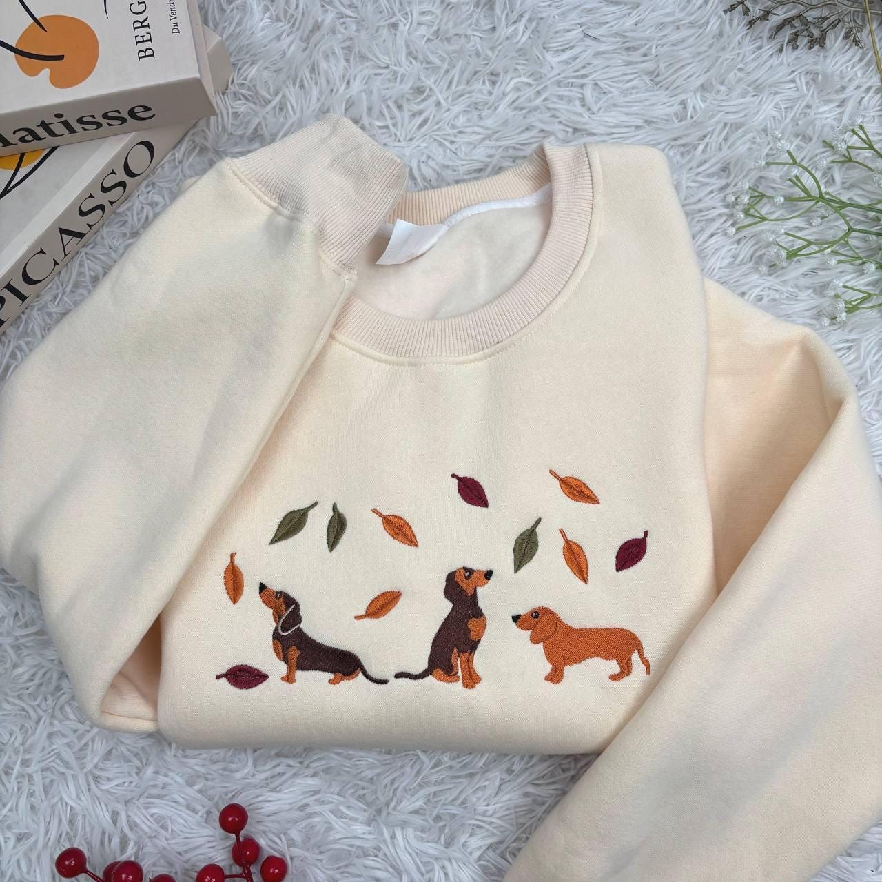 Embroidered Dachshund Dog Shirt, Black Dackel Sausage Puppy Shirt, Fall Dachshund Dog Embroidered Shirt, Tis The Season Shirt,Fall Dog Shirt