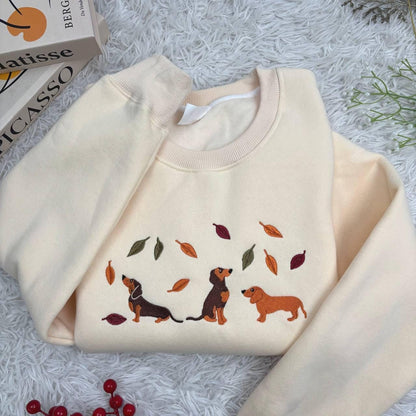 Embroidered Dachshund Dog Shirt, Black Dackel Sausage Puppy Shirt, Fall Dachshund Dog Embroidered Shirt, Tis The Season Shirt,Fall Dog Shirt