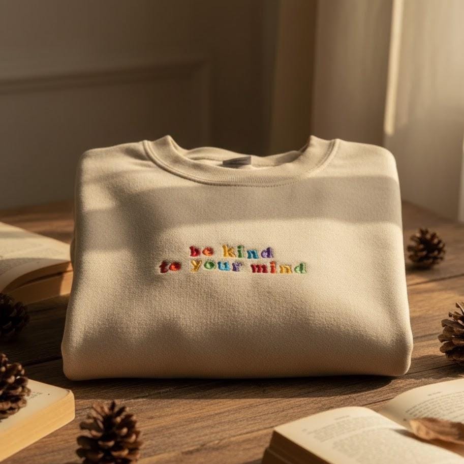 Embroidered Be Kind to Your Mind Sweatshirt | Mental Health Crewneck | Colorful Positive Affirmation Sweater | Inspirational Gift