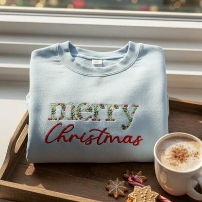 Custom Embroidered Merry Christmas Sweatshirt | Floral Holiday Crewneck | Cute Xmas Embroidery Sweater | Festive Winter Pullover