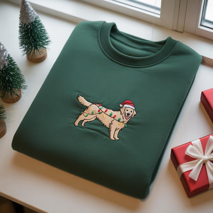 Golden Retriever Christmas Embroidered Sweatshirt, Dog Lover Holiday Sweater, Funny Santa Dog Shirt, Pet Owner Xmas Gift, Dog Xmas Shirt
