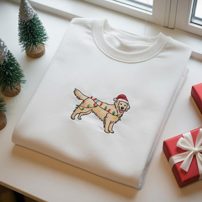 Golden Retriever Christmas Embroidered Sweatshirt, Dog Lover Holiday Sweater, Funny Santa Dog Shirt, Pet Owner Xmas Gift, Dog Xmas Shirt