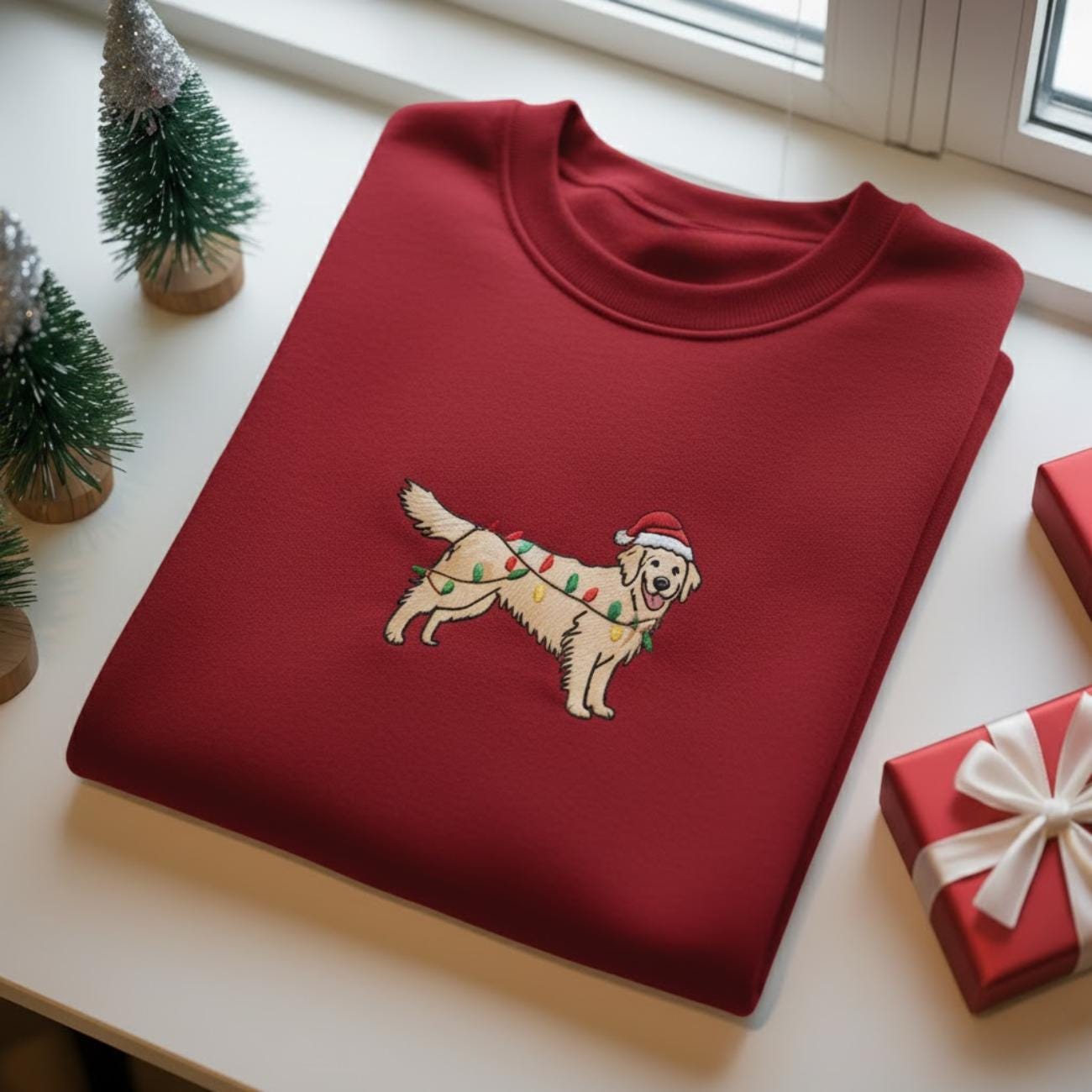 Golden Retriever Christmas Embroidered Sweatshirt, Dog Lover Holiday Sweater, Funny Santa Dog Shirt, Pet Owner Xmas Gift, Dog Xmas Shirt