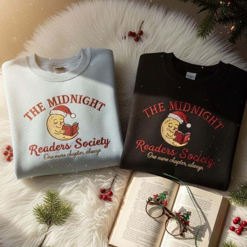 Embroidered Late Night Readers Club Sweatshirt | Reading Lover Crewneck | Cozy Book Club Gift