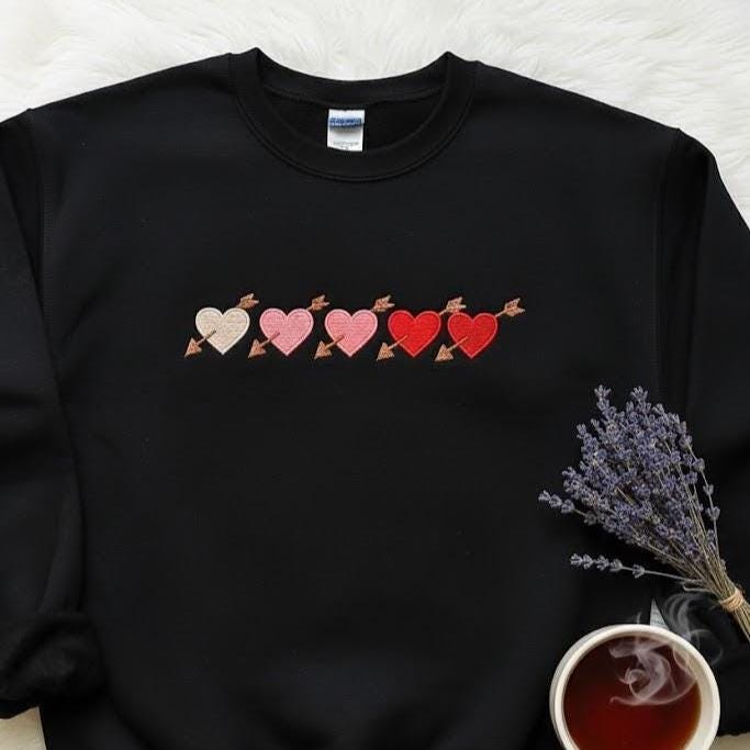 Embroidered Valentine Heart Sweatshirt | Cute Valentine Crewneck | Vintage Valentine Sweater | Romantic Pullover Gift