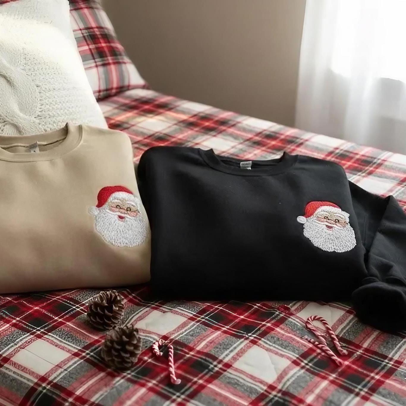 Embroidered Vintage Santa Claus Christmas Sweatshirt | Santa Crewneck | Embroidered Xmas Sweater | Custom Holiday Gift