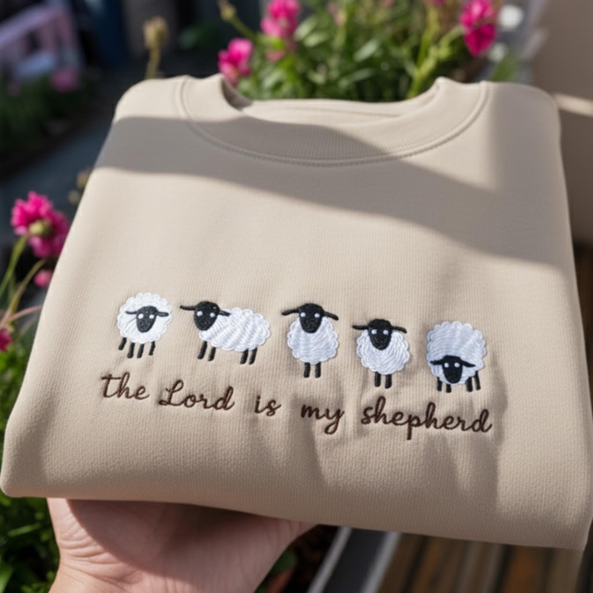 The Lord Is My Shepherd Embroidered Sweatshirt, Psalm 23 Sheep Crewneck, Christian Faith Sweatshirt, Embroidered Religious Gift, Bible Verse