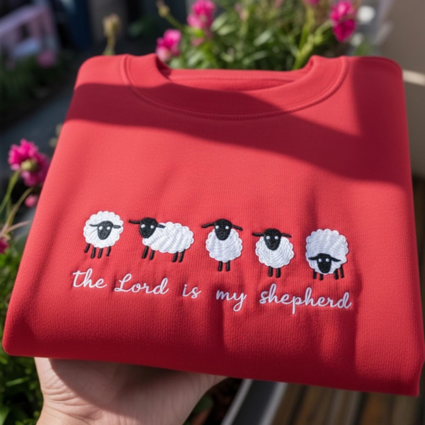 The Lord Is My Shepherd Embroidered Sweatshirt, Psalm 23 Sheep Crewneck, Christian Faith Sweatshirt, Embroidered Religious Gift, Bible Verse