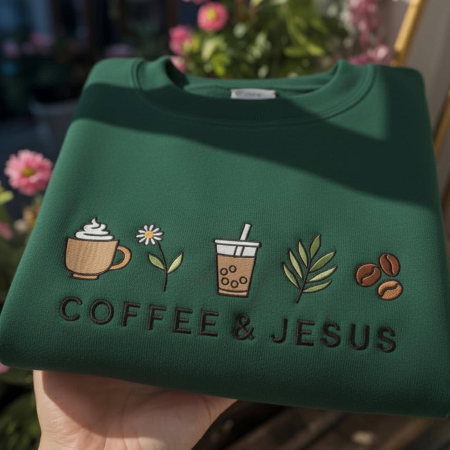 Coffee and Jesus Embroidered Sweatshirt, Christian Coffee Lover Gift, Cute Embroidered Crewneck, Faith and Caffeine Sweatshirt