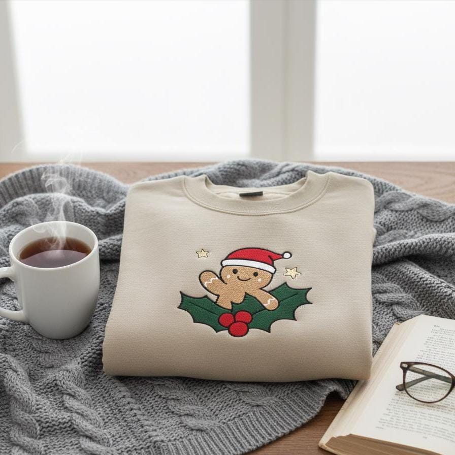 Embroidered Christmas Gingerbread Sweatshirt | Holiday Crewneck | Cute Gingerbread Man Sweater | Festive Xmas Gift