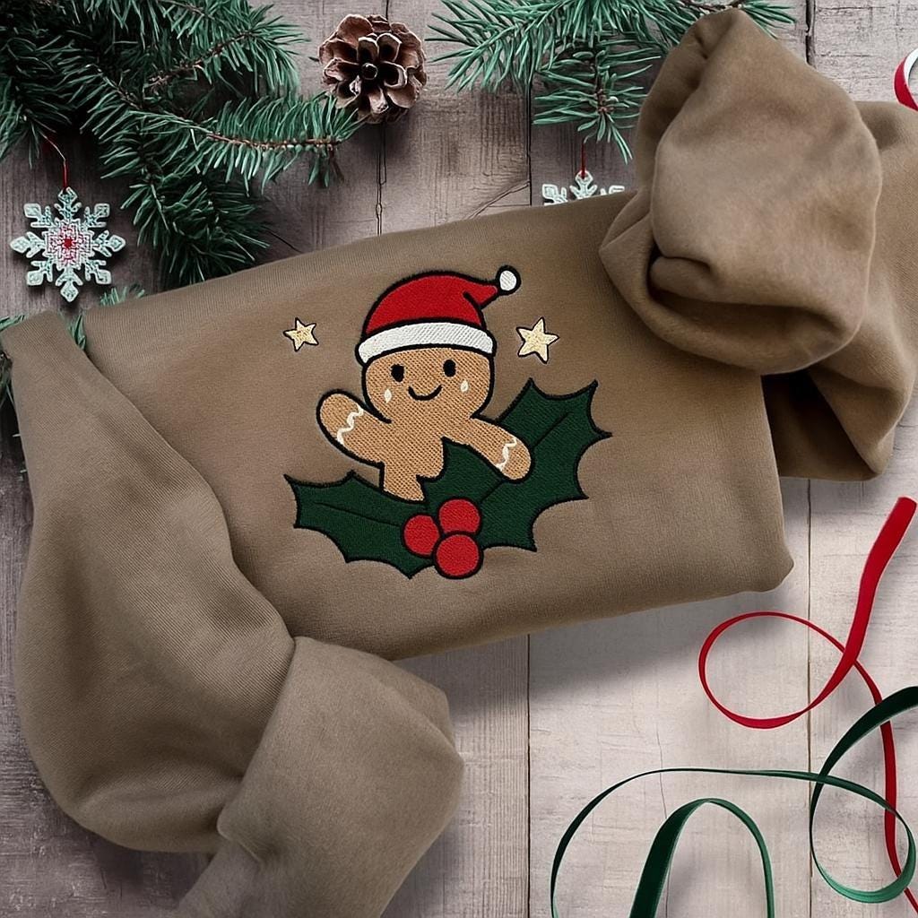 Embroidered Christmas Gingerbread Sweatshirt | Holiday Crewneck | Cute Gingerbread Man Sweater | Festive Xmas Gift