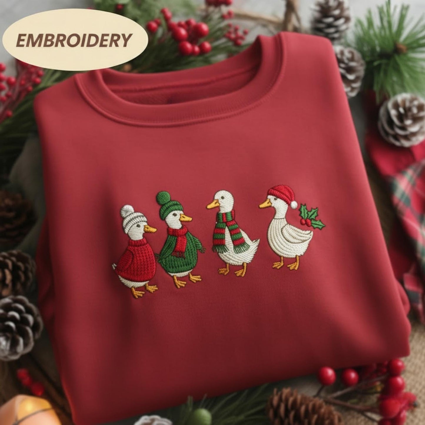 Embroidered Christmas Goose Sweatshirt, Funny Goose Santa Lights Sweater,  Cute Xmas Duck Shirt, Silly Goose Christmas Sweater, Merry Xmas