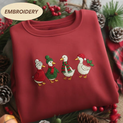 Embroidered Christmas Goose Sweatshirt, Funny Goose Santa Lights Sweater,  Cute Xmas Duck Shirt, Silly Goose Christmas Sweater, Merry Xmas