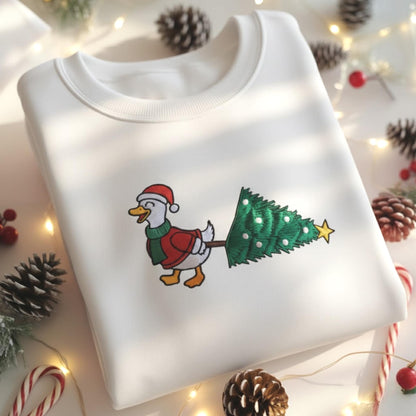 Christmas Goose Embroidered Shirt, Funny Holiday Santa Lights Sweater, Festive Jolly Goose Pullover Merry Christmas Crewneck, Christmas Tree