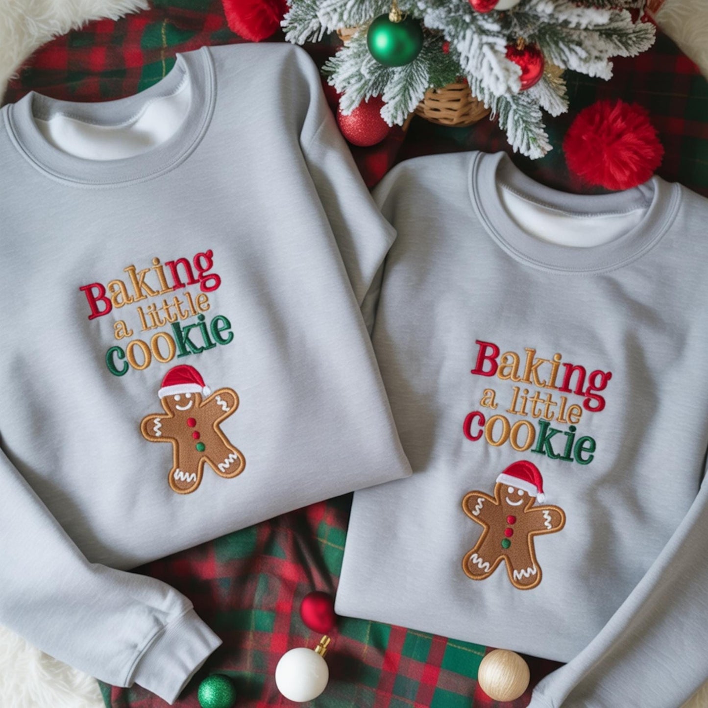Christmas Pregnancy Announcement Embroidered Sweatshirt, Baking A little Cookie Sweatshirt, Funny Baby Reveal, Maternity Christmas Shirt