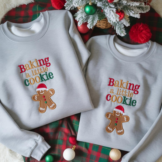 Christmas Pregnancy Announcement Embroidered Sweatshirt, Baking A little Cookie Sweatshirt, Funny Baby Reveal, Maternity Christmas Shirt