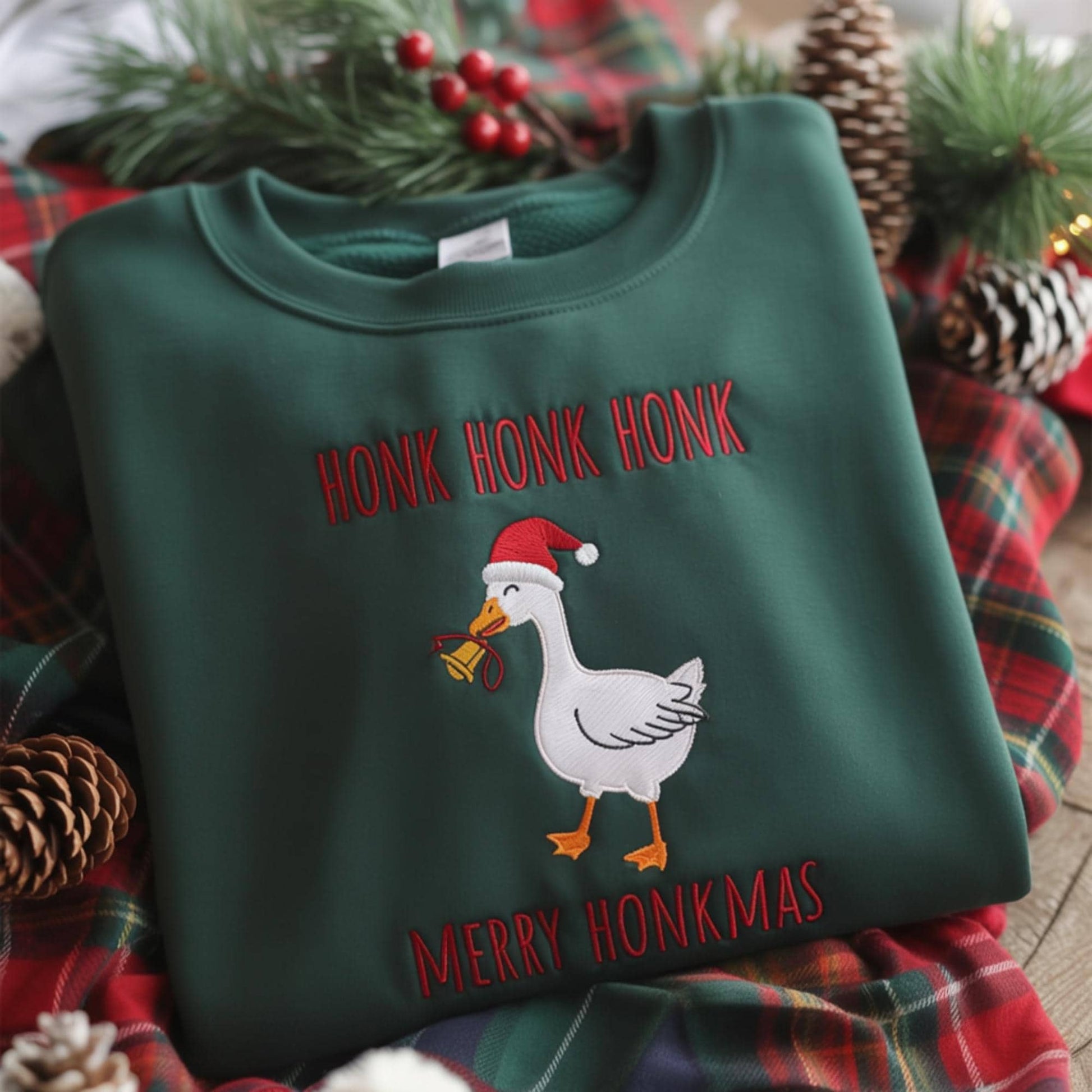 Honk Honk Honk Merry Honkmas Embroidered Sweatshirt, Funny Christmas Goose Sweatshirt, Silly Goose Xmas Crewneck, Holiday Humor Gift