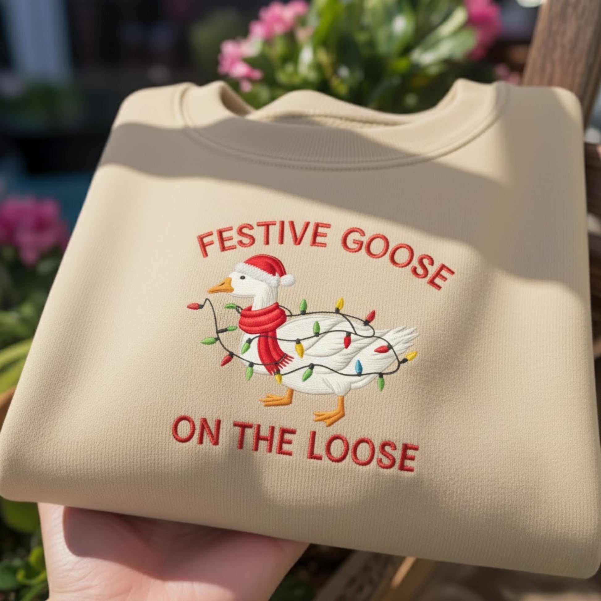 Embroidered Silly Goose Christmas Sweatshirt, Funny Holiday Goose Crewneck, Santa Goose Lights Sweater, Cute Xmas Gift for Goose Lovers