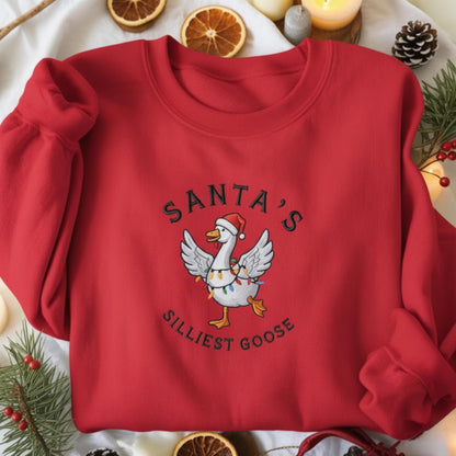 Embroidered Silly Goose Christmas Sweatshirt, Funny Holiday Goose Crewneck, Santa Goose Lights Sweater, Cute Xmas Gift for Goose Lovers