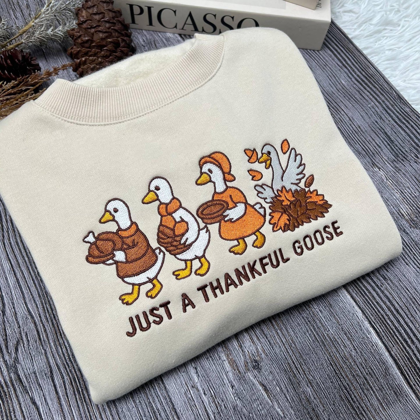 Just a Thankful Goose Embroidered Shirt | Silly Goose Embroidery Tee | Funny Thanksgiving Fall Embroidered Top for Family & Friends