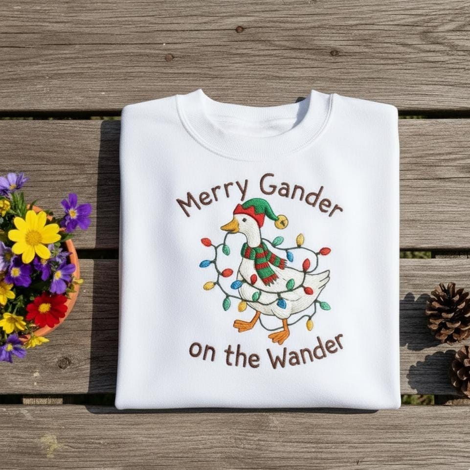 Embroidered Silly Goose Christmas Sweatshirt | Funny Santa Goose Crewneck | Cute Holiday Lights Sweater Gift
