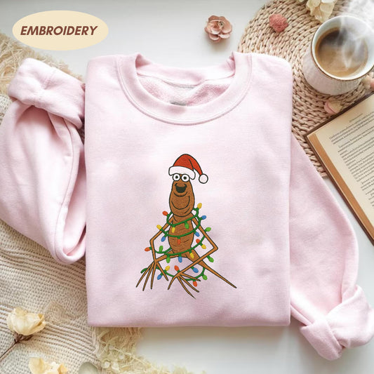 Embroidered Marcus The Worm Sweatshirt, Funny Christmas Lights Shirt, Weirdcore Holiday Gift, Meme Embroidery, Santa Worm Green Crewneck