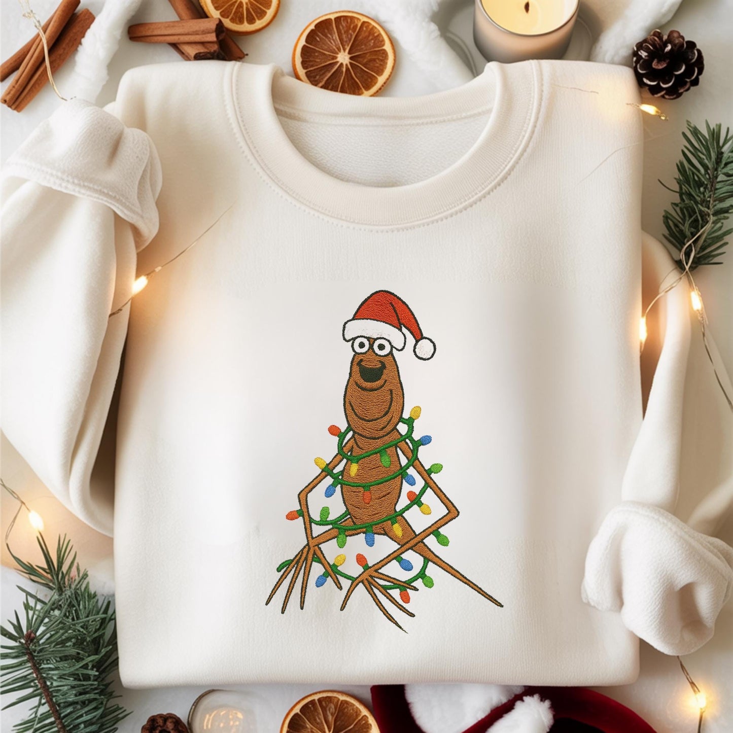 Embroidered Marcus The Worm Sweatshirt, Funny Christmas Lights Shirt, Weirdcore Holiday Gift, Meme Embroidery, Santa Worm Green Crewneck