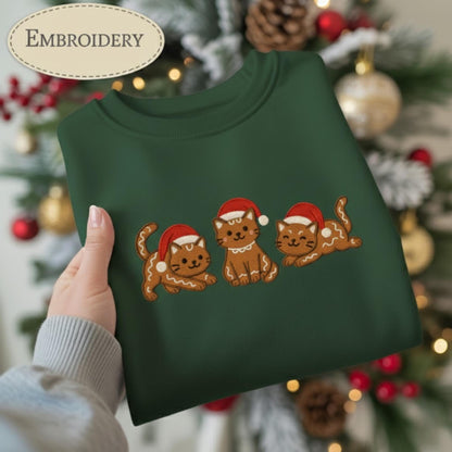 Christmas Ginger Cat Embroidered Sweatshirt, Funny Holiday Hoodie, Cozy Orange Cat Lover Embroidered Xmas Sweater Gift, Christmas Cat Lover