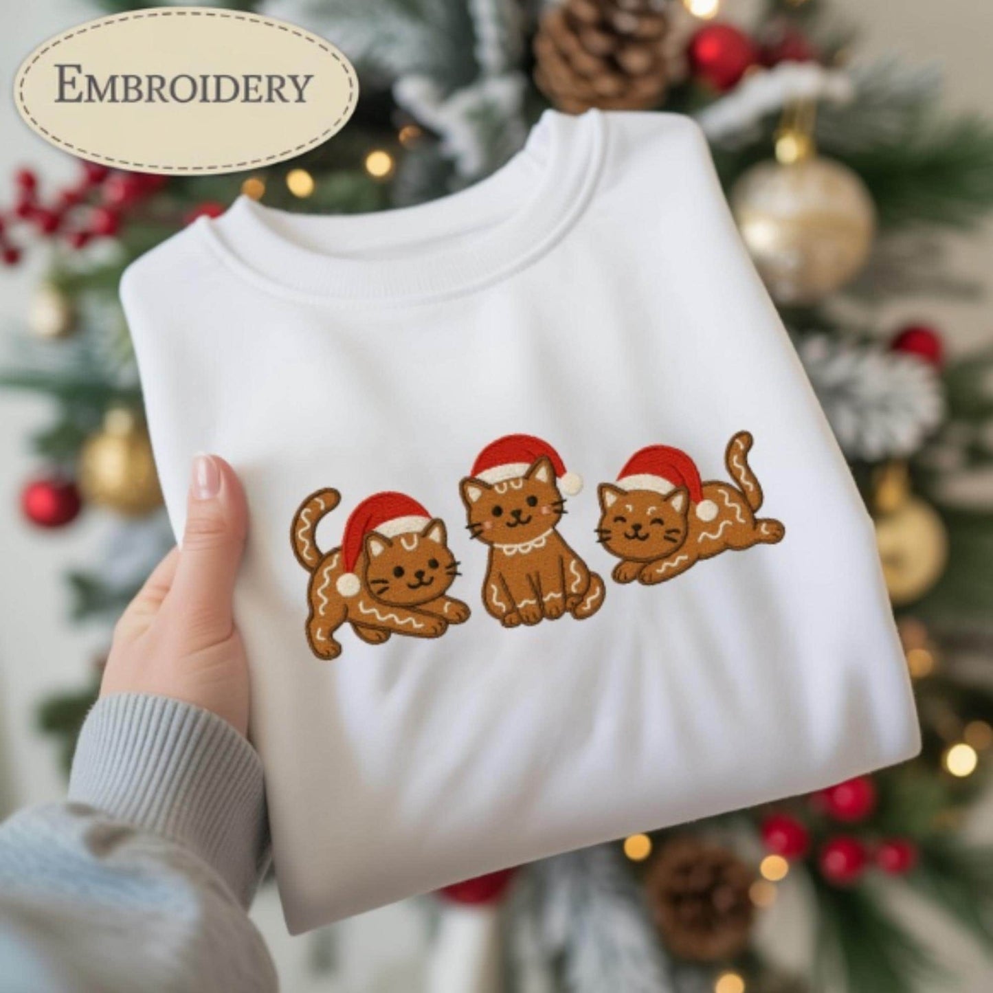 Christmas Ginger Cat Embroidered Sweatshirt, Funny Holiday Hoodie, Cozy Orange Cat Lover Embroidered Xmas Sweater Gift, Christmas Cat Lover