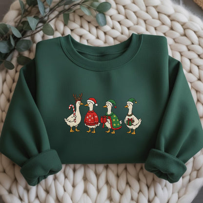 Embroidered Silly Goose Christmas Sweatshirt, Funny Jolly Goose Holiday Crewneck, Santa Goose Lights Sweater, Cute Xmas Gift for Her