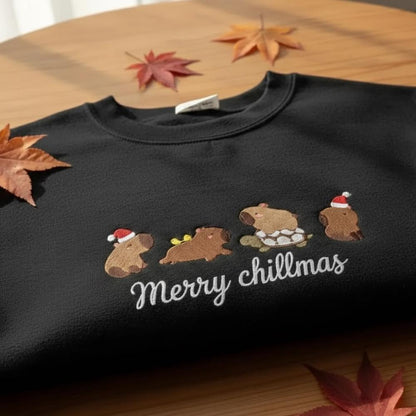 Embroidered Capybara Sweatshirt, Cute Capybara Crewneck, Funny Animal Embroidery Sweater, Gift for Girlfriend or Animal Lover
