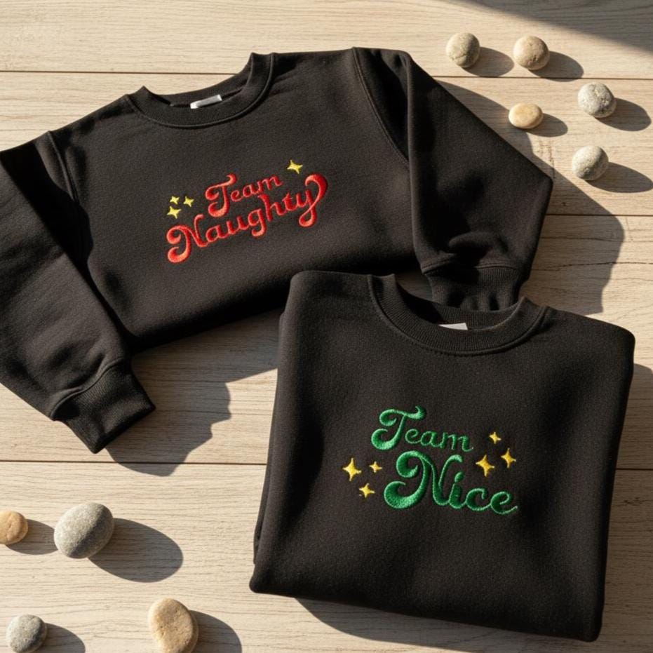 Custom Christmas Embroidered Couple Sweatshirt, Heart and Puzzle Piece Embroidery Sweater, Matching Holiday Gift for Lovers