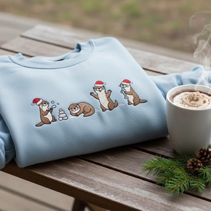 Embroidered Sea Otters Sweatshirt, Cute Otter Lover Crewneck, Funny Animal Sweater, Ocean Wildlife Gift for Women