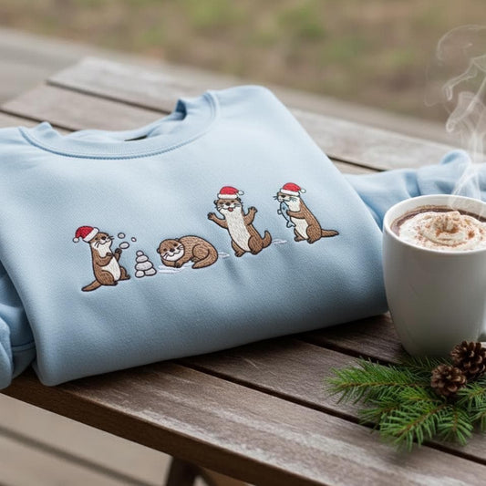 Embroidered Sea Otters Sweatshirt, Cute Otter Lover Crewneck, Funny Animal Sweater, Ocean Wildlife Gift for Women
