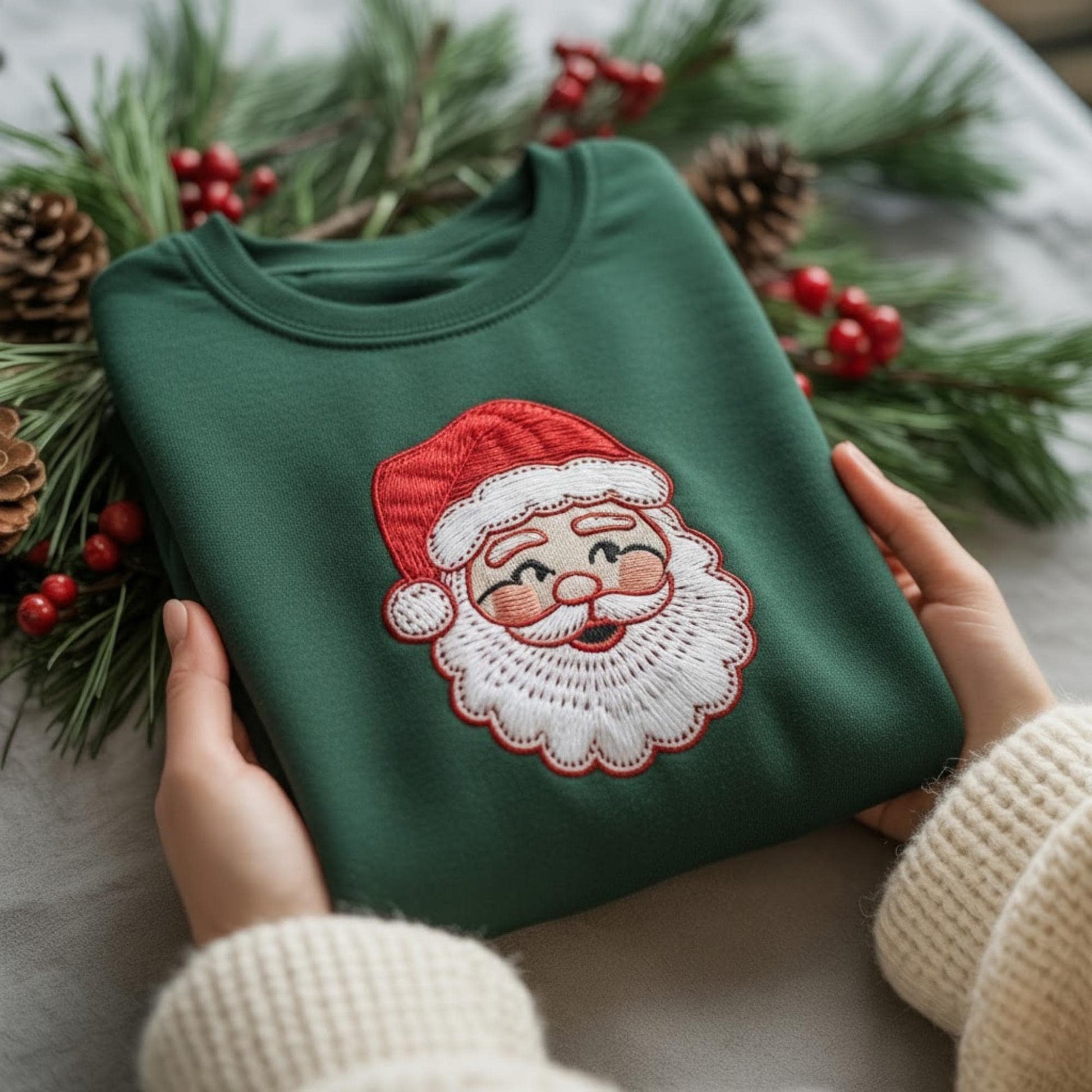 Vintage Santa Claus Embroidered Christmas Shirt, Retro Santa Face Holiday Tee, Cute St Nick Crewneck, Classic Christmas Embroidery Gift