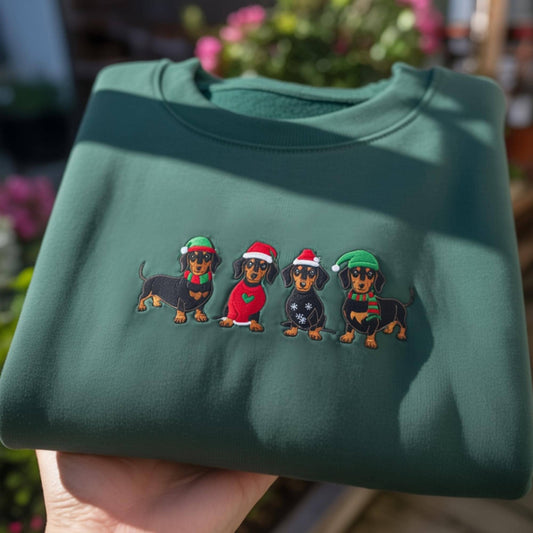 Dachshund Christmas Embroidered Sweatshirt, Cute Dog Lover Holiday Shirt, Funny Dachshund Mom Crewneck, Cozy Xmas Sweater Gift for Her